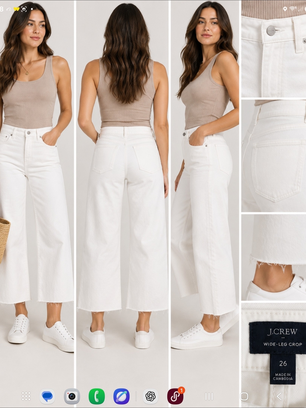 J. Crew White Wide-Leg Crop Jeans with Raw Hem